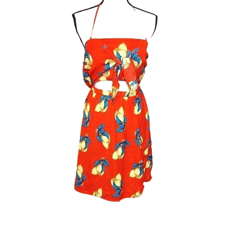 Charlotte Russe Red Size Small S Lemon Fruit Dress Beach Vacation Halter Top Bow